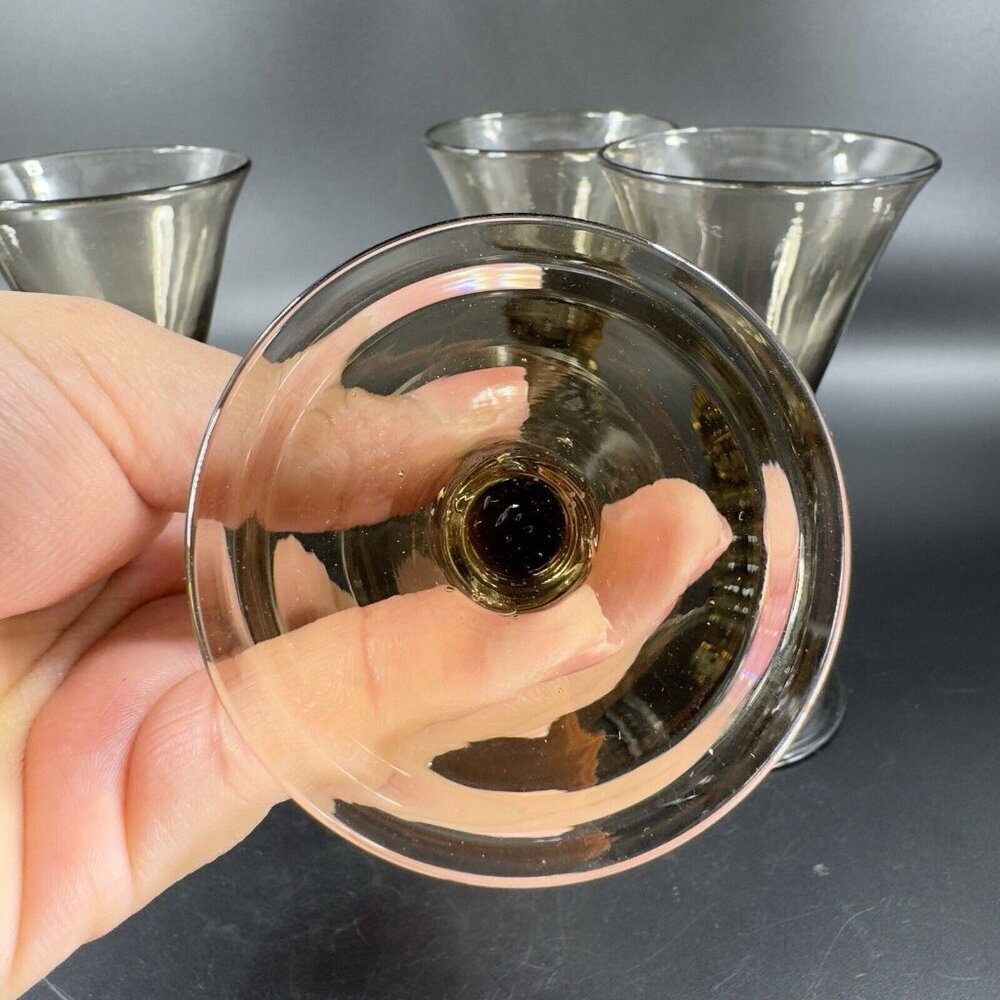 SIMON GATE Smokey Amber Goblet Glasses Spiral Stems Sandvik Orrefors 1920s Set 4 - Picture 9 of 16